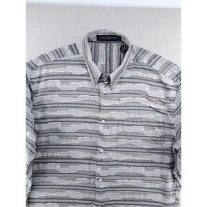 Jhane Barnes Shirt Men Medium Multicolor Gray Abstract Stripe Cotton Button Down